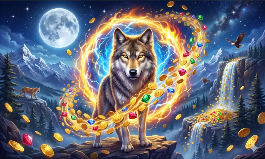 Wolf Treasure Giant Symbol Free Spins feature